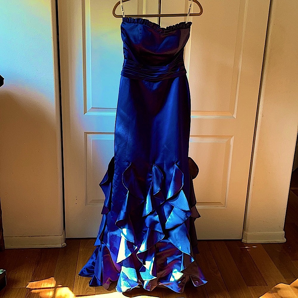 Satin Charmeuse Formal Dress with Ruffles and Train NWOT